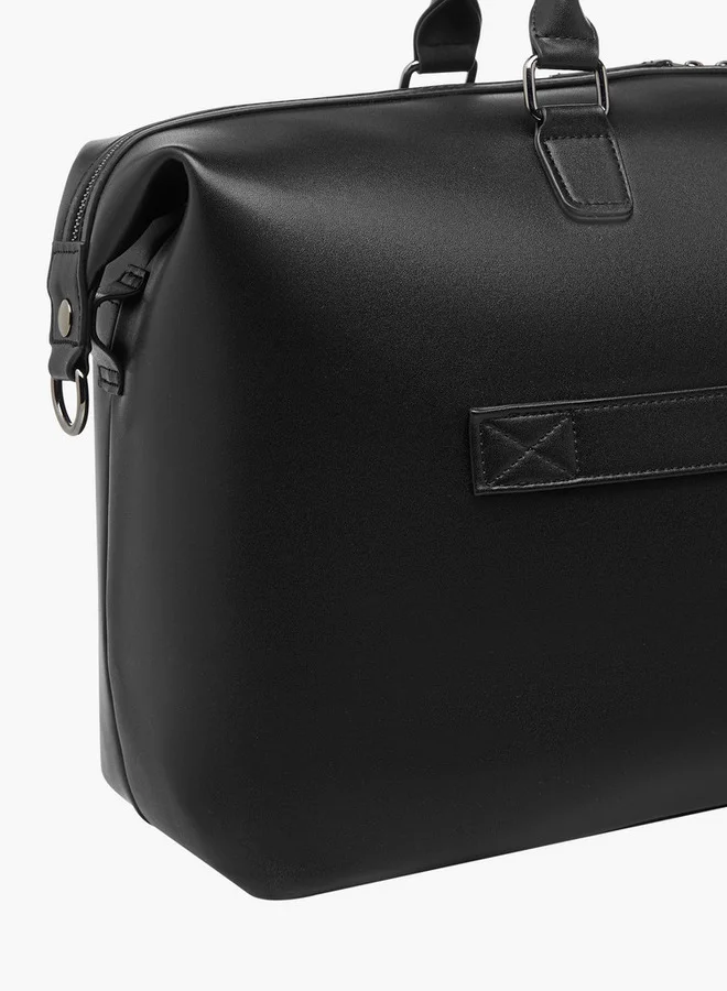 DUCHINI BLACK Monogram Embossed Duffle Bag With Zip Closure And Detachable Strap for Men | Best Price UAE